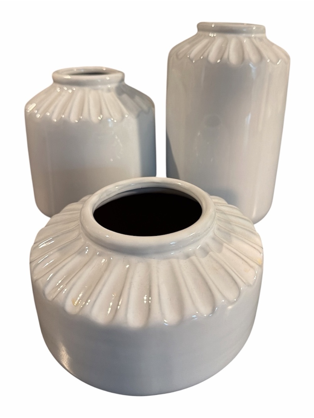Hobby Lobby White Ceramic Vase Pair with Petal Detailing